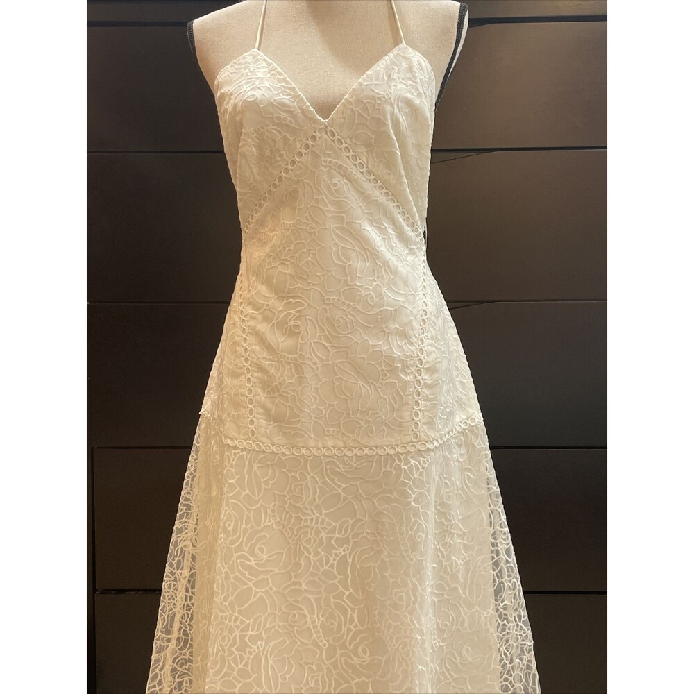 Keepsake White Dress Spaghetti Strap Lined Fit Flare Size 6